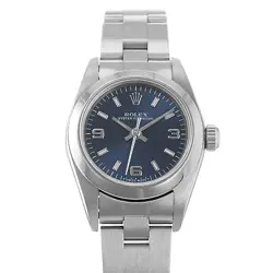 ROLEX OYSTER PERPETUAL 76080 24MM BLUE STICK DIAL STEEL OYSTER LADIES WATCH