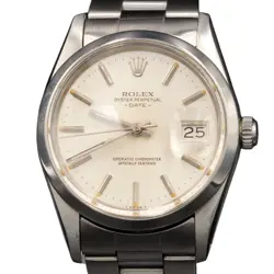 ROLEX DATE MENS STAINLESS STEEL WATCH SILVER DIAL OYSTER BAND QUICKSET 15000