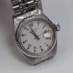 ROLEX LADIES DATE 26MM STEEL JUBILEE WHITE ROMAN AUTOMATIC WATCH 6917 CIRCA 1979