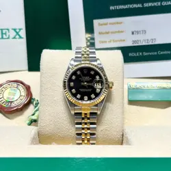 ROLEX 79173 LADY-DATEJUST 26MM STEEL YELLOW GOLD BLACK DIAMOND DIAL JUBILEE 2002