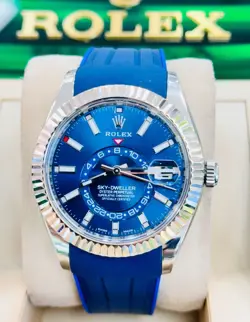 ROLEX SKY-DWELLER 326934 BLUE DIAL OYSTER STEEL BRACELET + RUBBER B WATCH B/PAPR