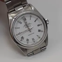 ROLEX AIR KING PRECISION 34MM NO HOLE STEEL WHITE ROMAN WATCH 14000 U SERIE 1997