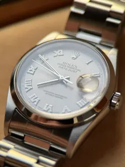 36MM ROLEX DATEJUST STAINLESS STEEL SILVER DIAL #16200 A SERIES RHODIUM DIAL