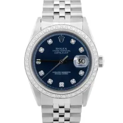 ROLEX DATEJUST 36MM BLUE STAINLESS STEEL DIAMOND AUTOMATIC JUBILEE WATCH 1603