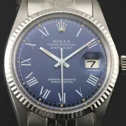 ROLEX MENS DATEJUST 1601 WHITE GOLD& STAINLESS STEEL BLUE ROMAN  WATCH