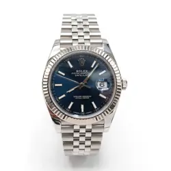 ORIGINAL 41MM MENS ROLEX DATEJUST SS JUBILEE BLUE STICK DIAL FLUTED BEZEL WATCH