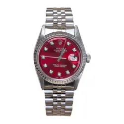ROLEX DATEJUST 1603 AFTERMARKET RED DIAMOND DIAL 36MM STAINLESS STEEL WATCH