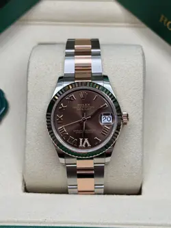 ROLEX DATEJUST 31 NEW 2025 CHOCOLATE ROMAN DIAMOND 6 DIAL TWO TONE ROSE GOLD