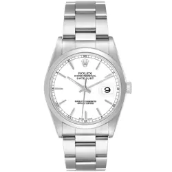 ROLEX DATEJUST 36MM WHITE DIAL STAINLESS STEEL AUTOMATIC OYSTER WATCH 16200
