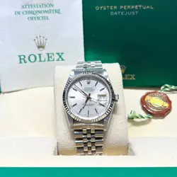 ROLEX 16234 DATEJUST 36MM STEEL WHITE GOLD SILVER INDEX DIAL JUBILEE 1990