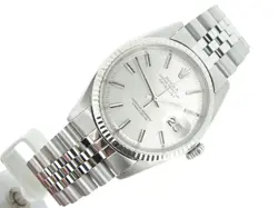 ROLEX DATEJUST MENS STAINLESS STEEL WATCH 18K WHITE GOLD BEZEL SILVER DIAL 1601