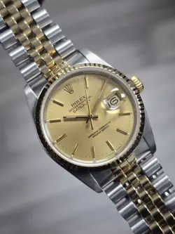 ROLEX DATEJUST OVERHAULED 16233 GOLD AND SILVER JUBILEE BRACELET WITH GOLD BEZEL