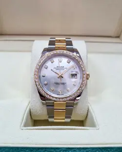 ROLEX DATE JUST AUTOMATIC MOTHER OF PEARL 41MM DIAMOND BEZEL 126303