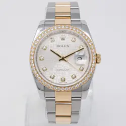 ROLEX DATEJUST 36 116233, STEEL & GOLD, SILVER JUBILEE DIAMOND DIAL, OYSTER B...
