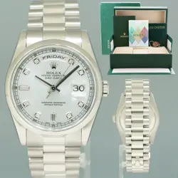 2007 PAPERS MINT ROLEX PLATINUM 36MM PRESIDENT 118206 GLACIER BLUE DIAMOND WATCH