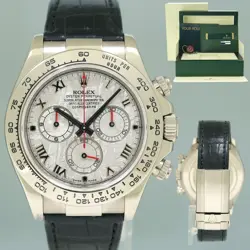 MINT 2008 PAPERS ROLEX DAYTONA WHITE GOLD 116519 METEORITE ROMAN LEATHER WATCH