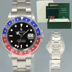 MINT 2000 ROLEX GMT-MASTER II 2 PEPSI BLUE RED STEEL 16710 BLACK DIAL WATCH BOX