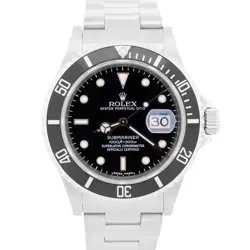 MINT ROLEX SUBMARINER DATE BLACK STEEL REHAUT 40MM OYSTER NO-HOLES 16610 WATCH