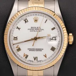 ROLEX DATEJUST 16013 FLUTED BEZEL WATCH 36MM TWO-TONE JUBILEE WHITE DIAL