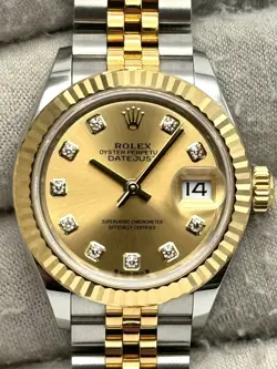ROLEX DATEJUST 28MM CHAMPAGNE DIAMOND DIAL TWO TONE BRACELET 279173 B&P 2023