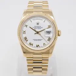 ROLEX DAY-DATE 36 118238 YELLOW GOLD WATCH - WHITE ROMAN, PRESIDENT - PRE-OWNED