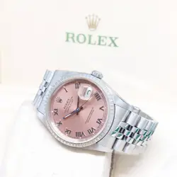 ROLEX 36MM OYSTER PERPETUAL SALMON PINK ROMAN DIAL DATEJUST REF: 16220 (X)