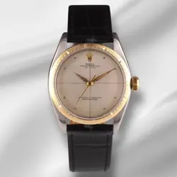 ROLEX 34MM OYSTER PERPETUAL ZEPHYR VINTAGE 2-TONE LEATHER WATCH REF 6582