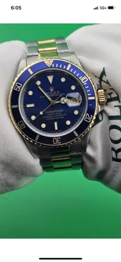 ROLEX SUBMARINER 2TONE 18K YELLOW GOLD STAINLESS STEEL WATCH BLUE SUB DATE 16803