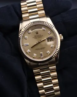 ROLEX DAY-DATE 36 PRESIDENT CHAMPAGNE DIAMOND DIAL 118238 18K YELLOW GOLD