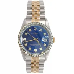 ROLEX OYSTER PERPETUAL DATE TWO-TONE BLUE DIAMOND DIAL BEZEL MEN'S WATCH 15003