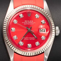 ROLEX DATEJUST 1601 FLUTED BEZEL RUBBER WATCH 36MM RED DIAMOND DIAL