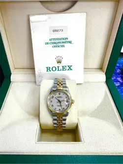 ROLEX DATEJUST 31 - PINK DIAL - T/T YG - FLUTED BEZEL - JUBILEE BRACELET.