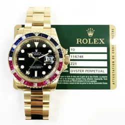 2012 ROLEX GMT-MASTER II 116748SARU, 40MM, YELLOW GOLD, SAPPHIRE, RUBY, & DIA...