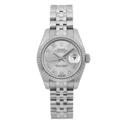 ROLEX DATEJUST 26MM 18K WHITE GOLD STEEL SILVER ROMAN DIAL LADIES WATCH 179174