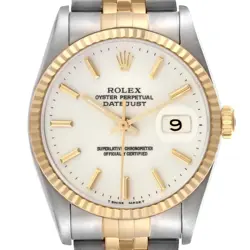 ROLEX DATEJUST 36 STEEL YELLOW GOLD IVORY DIAL MENS WATCH 16233