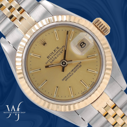 ROLEX LADIES DATEJUST TWO TONE CHAMPAGNE DIAL FLUTED JUBILEE 26MM WATCH 69173