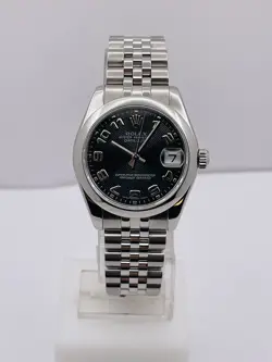 ROLEX DATEJUST BLACK DIAL 31MM AUTOMATIC STAINLESS STEEL JUBILEE LADIES WATCH 7
