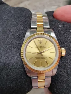 ROLEX 78343 OYSTER PERPETUAL  26MM, CHAMPAGNE DIAL, FLUTED BEZEL - GOLD & STEEL
