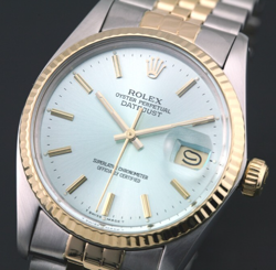 ROLEX DATEJUST 16013 CAL 3035 QUICK SET  AUTOMATIC MEN`S ICE BLUE DATE WATCH
