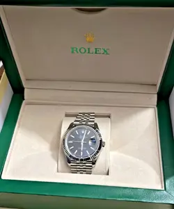 ROLEX OYSTER PERPETUAL, SILVER WITH BLUE FACE, BRAND NEW