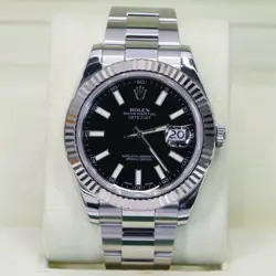 ROLEX DATEJUST II 116334 BLACK DIAL OYSTER BRACELET WHITE GOLD BEZEL BOX PAPPERS