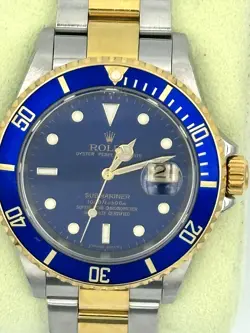 ROLEX SUBMARINER BLUESY TWO TONE BLUE DIAL OYSTER BRACELET 40MM WATCH - 16613