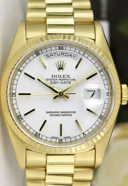 ROLEX MENS DAY-DATE PRESIDENT 18K YELLOW GOLD DOUBLE QUICKSET WATCH 18238