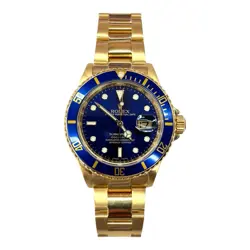 ROLEX SUBMARINER 16618 GOLD OYSTER BRACELET WITH BLUE BEZEL (ENGRAVED BEZEL)
