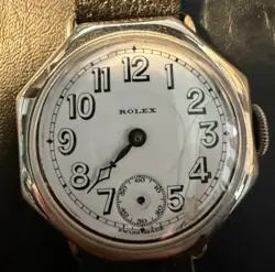 RARE ANTIQUE ROLEX STERLING SILVER MANUAL WW1 TRENCH WATCH C.1915