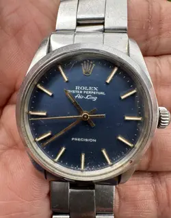 VINTAGE ROLEX AIR-KING REF 5500 BLUE DIAL WATCH YEAR 1974