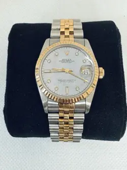 ROLEX 18K /STAINLESS DATEJUST 31MM 68273 RARE BLUE MOP ANNIVERSARY DIAMOND DIAL