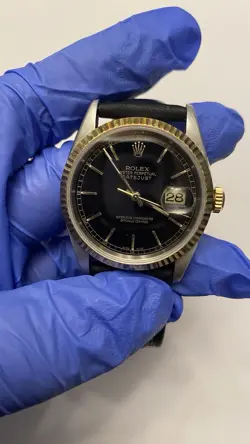 MEN ROLEX OYSTER DATEJUST 36MM 18K GOLD/SS VINTAGE BLACK DIAL FLUTED BEZEL WATCH