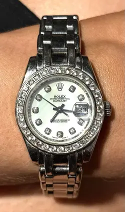 ROLEX LADIES DATEJUST OYSTER PERPETUAL STAINLESS STEEL DIAMOND BEZEL DIAL WATCH