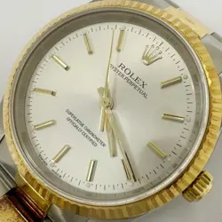 ROLEX OYSTER PERPETUAL 14233 AUTOMATIC SILVER DIAL YELLOW GOLD SS MEN'S WATCH